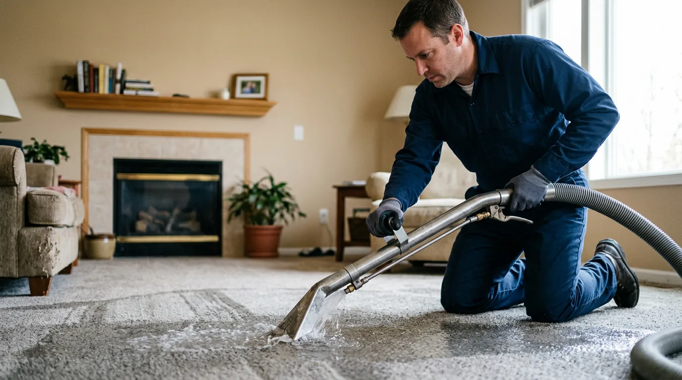 Water damage restoration technician working near Cantua Creek, CA
